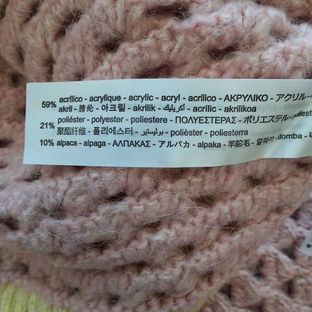 Zara Pink & Yellow Colorblock Crocheted Cardigan Jeweled Button Puff Sleeve Sz S - Picture 8 of 9